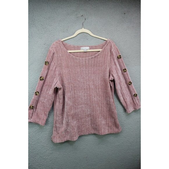 Carolyn Taylor 3/4 Sleeve Ribbed Pink Sweater-Size XL-Soft & Cozy - Picture 1 of 10